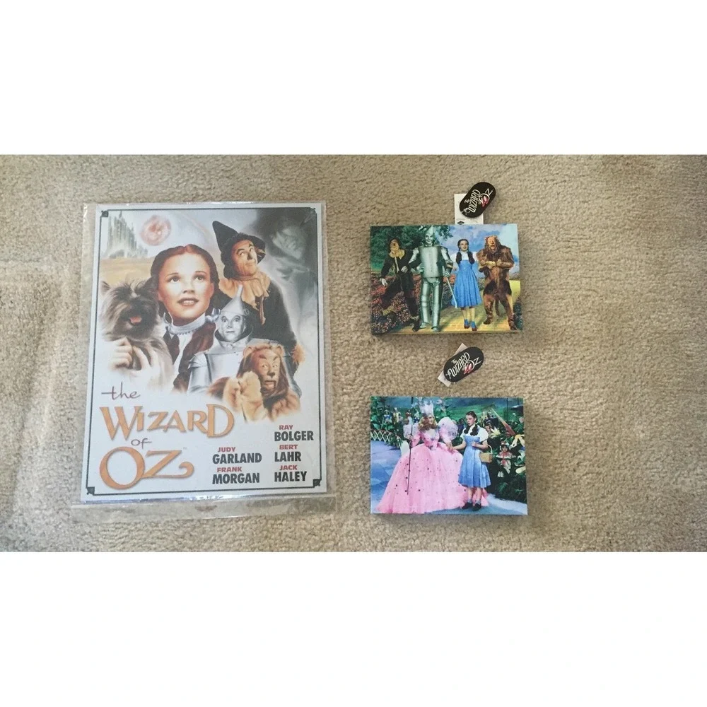 Wizard of Oz Collectible Tin Metal Signs 12x16 and Small Canvas Art Lot 4pc